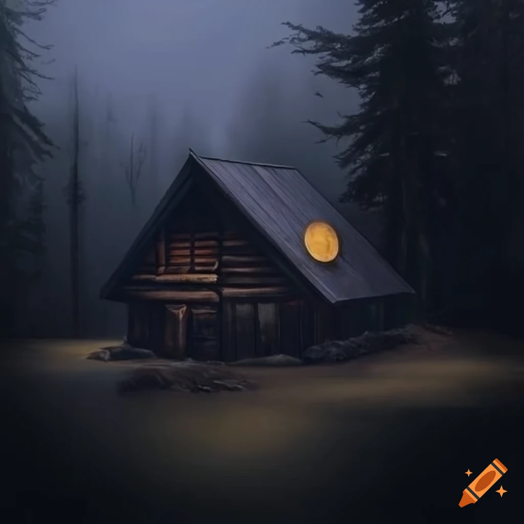 moonlit cabin in the rain