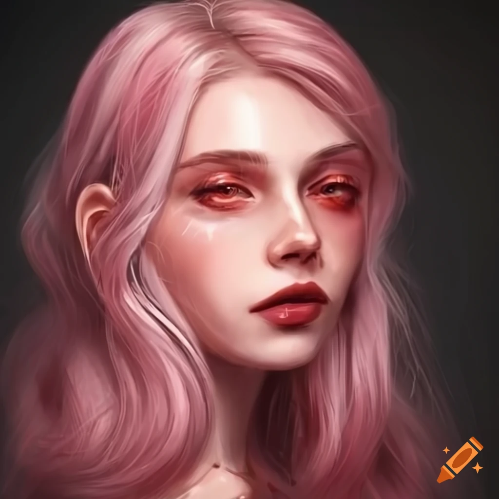 Realistic portrait of a proud young woman with light pink hair