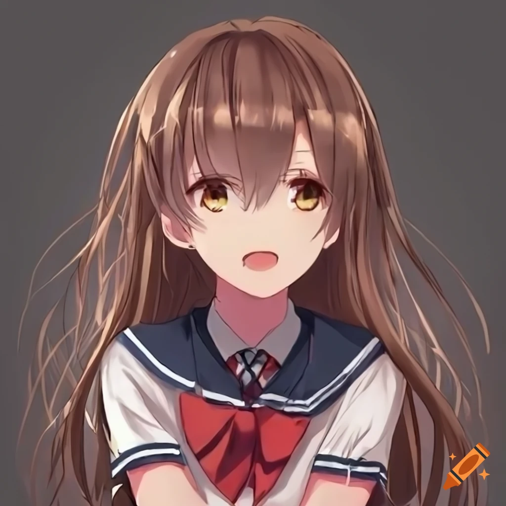 anime schoolgirl with brown hair