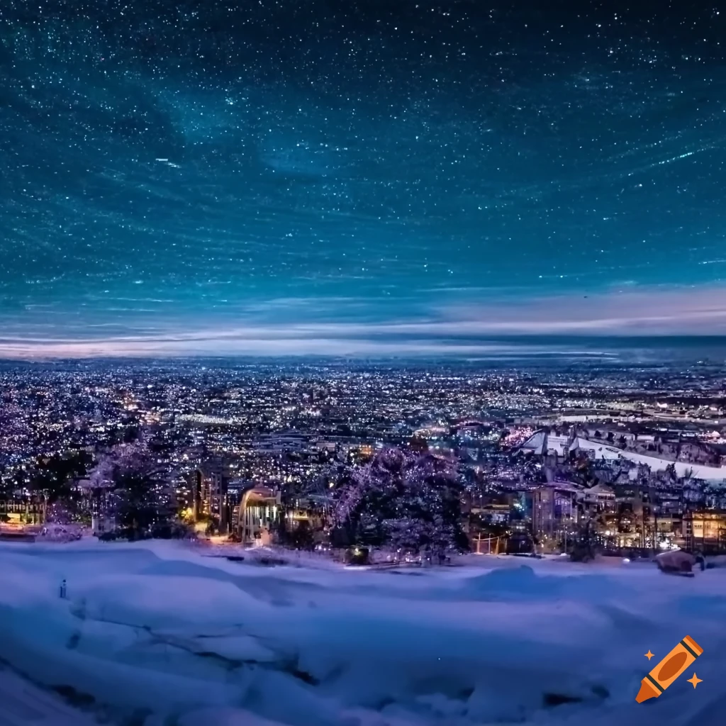 winter night skyline over a city
