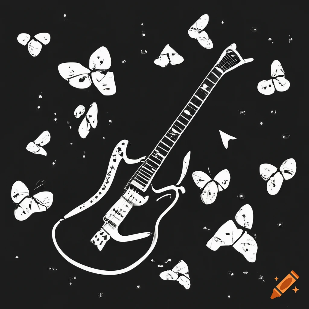 Electric guitar with butterflies and industrial style design