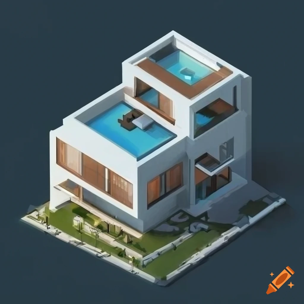 isometric view of a modern house from above