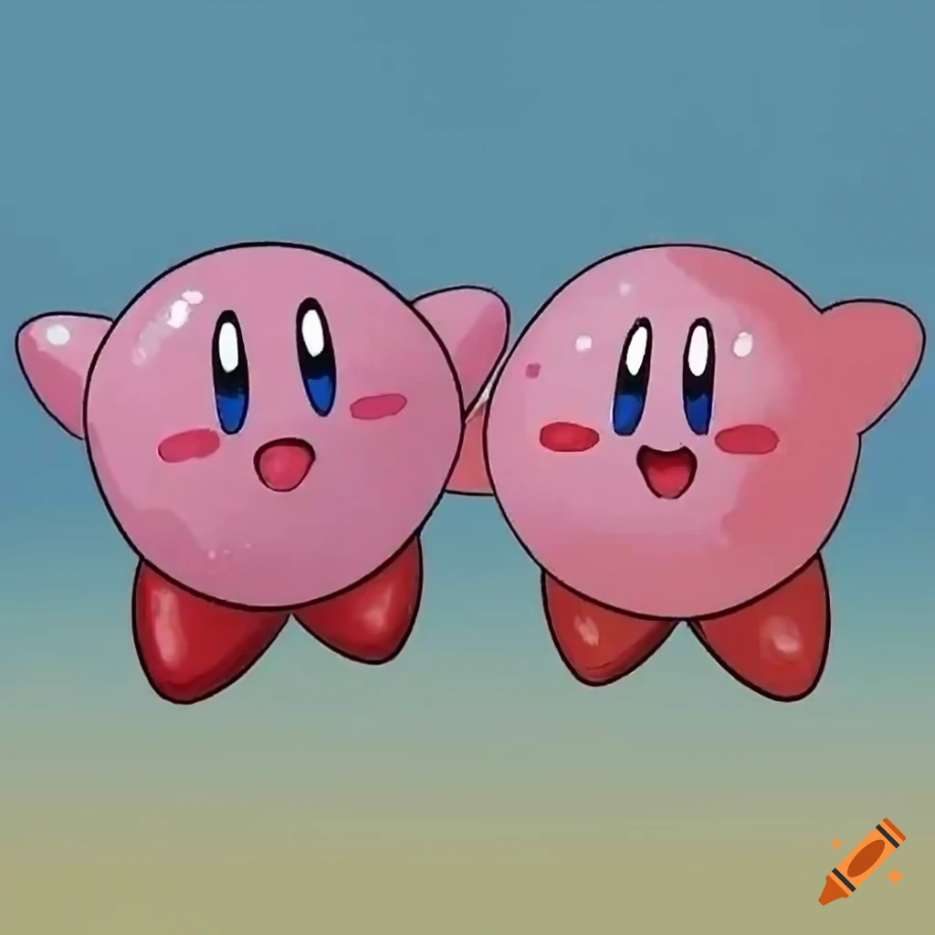 Illustration of two kirby characters holding hands on Craiyon