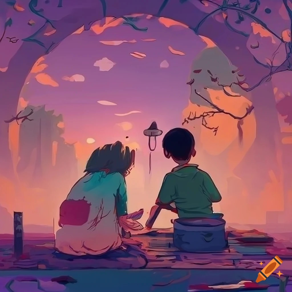 detailed artwork of a serene landscape with a boy