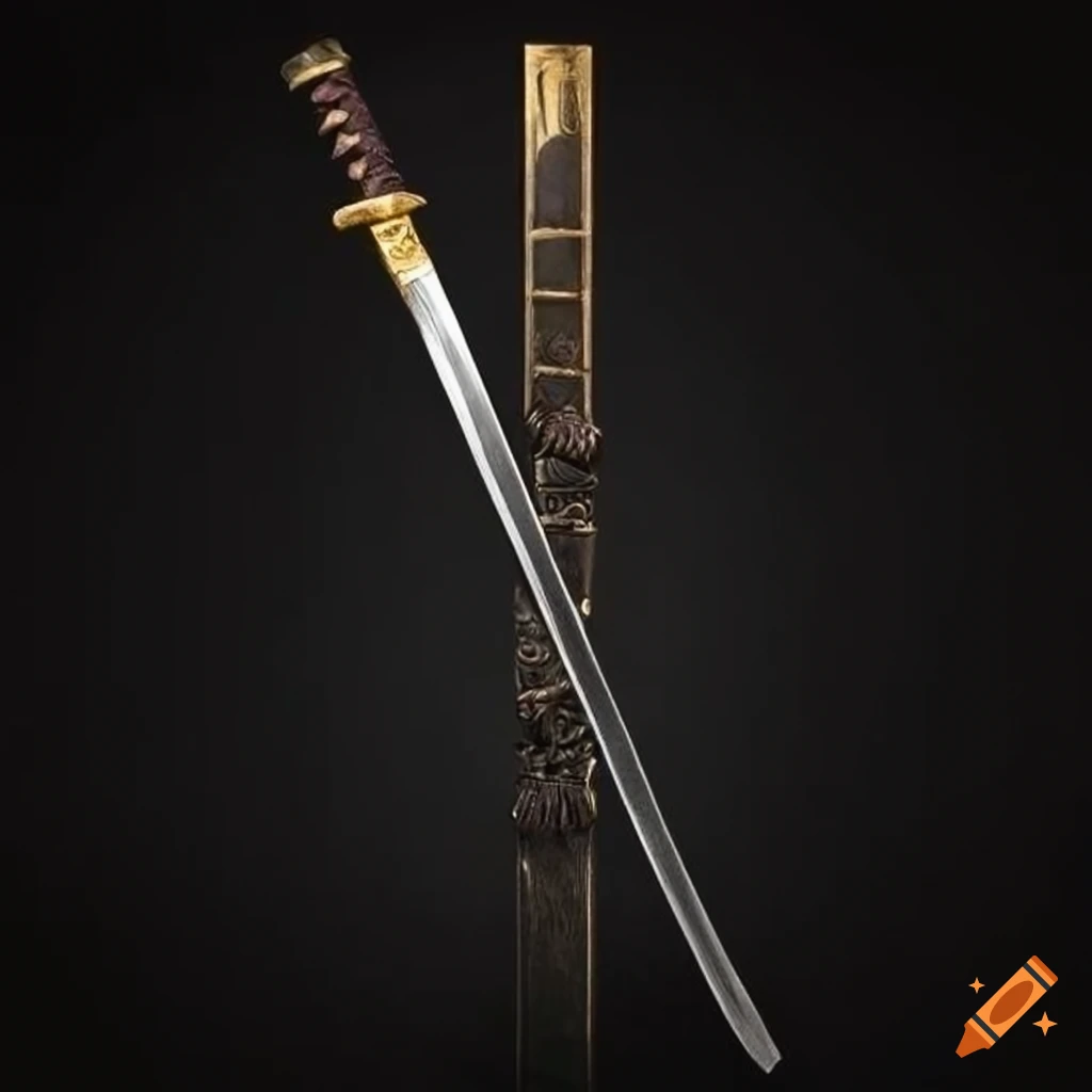 image of a demonic katana with a golden hilt and dark green blade