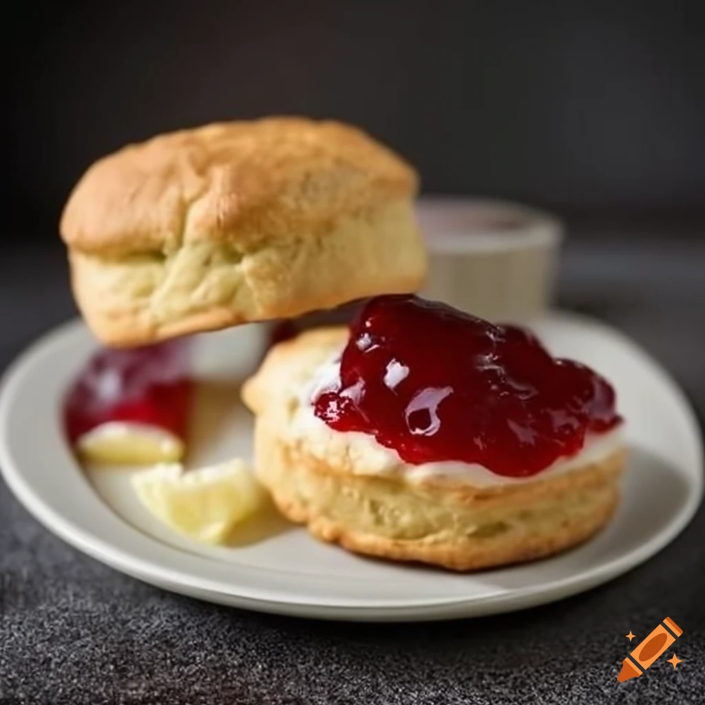 delicious scone with jam and cream