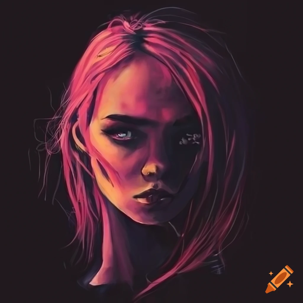 Sketch of a woman with a metalcore aesthetic