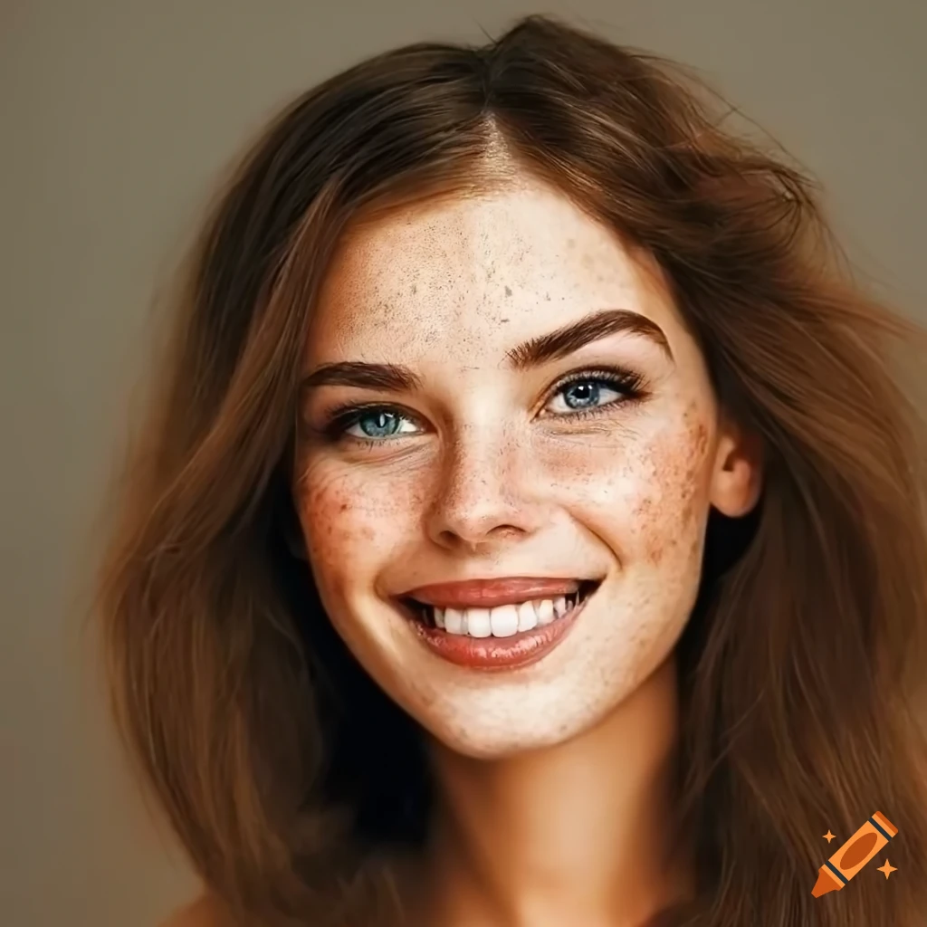 portrait of a beautiful young woman with freckles