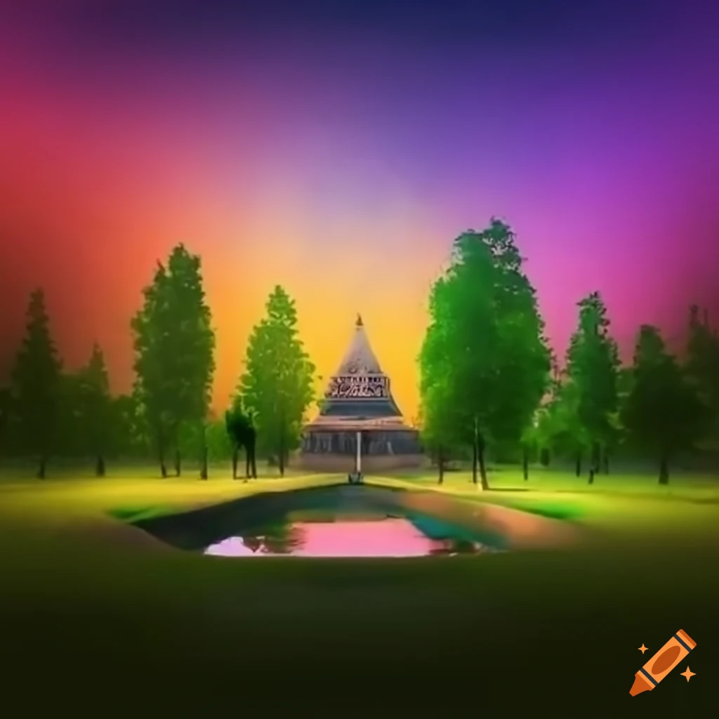 Picture of a peaceful park with beautiful architectural forms on Craiyon