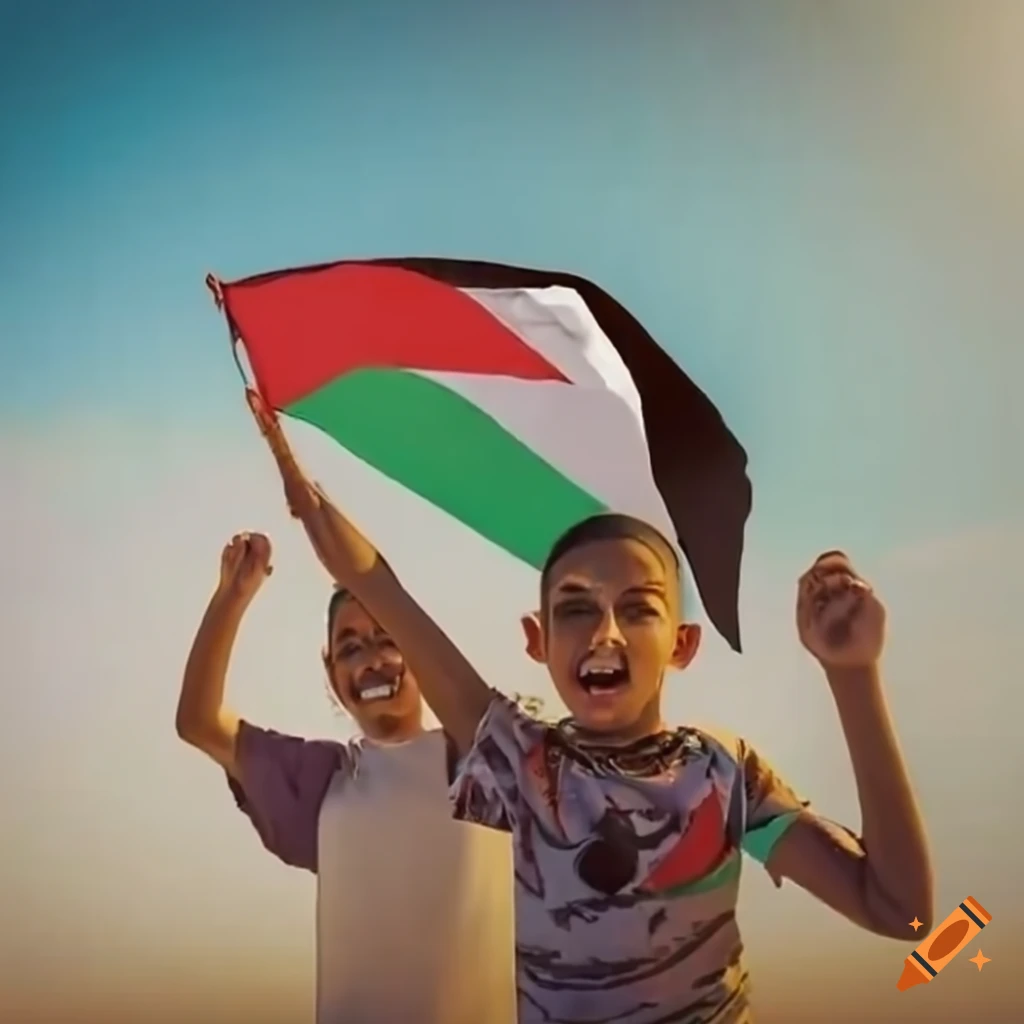 Man waving palestine flag on a mountain on Craiyon