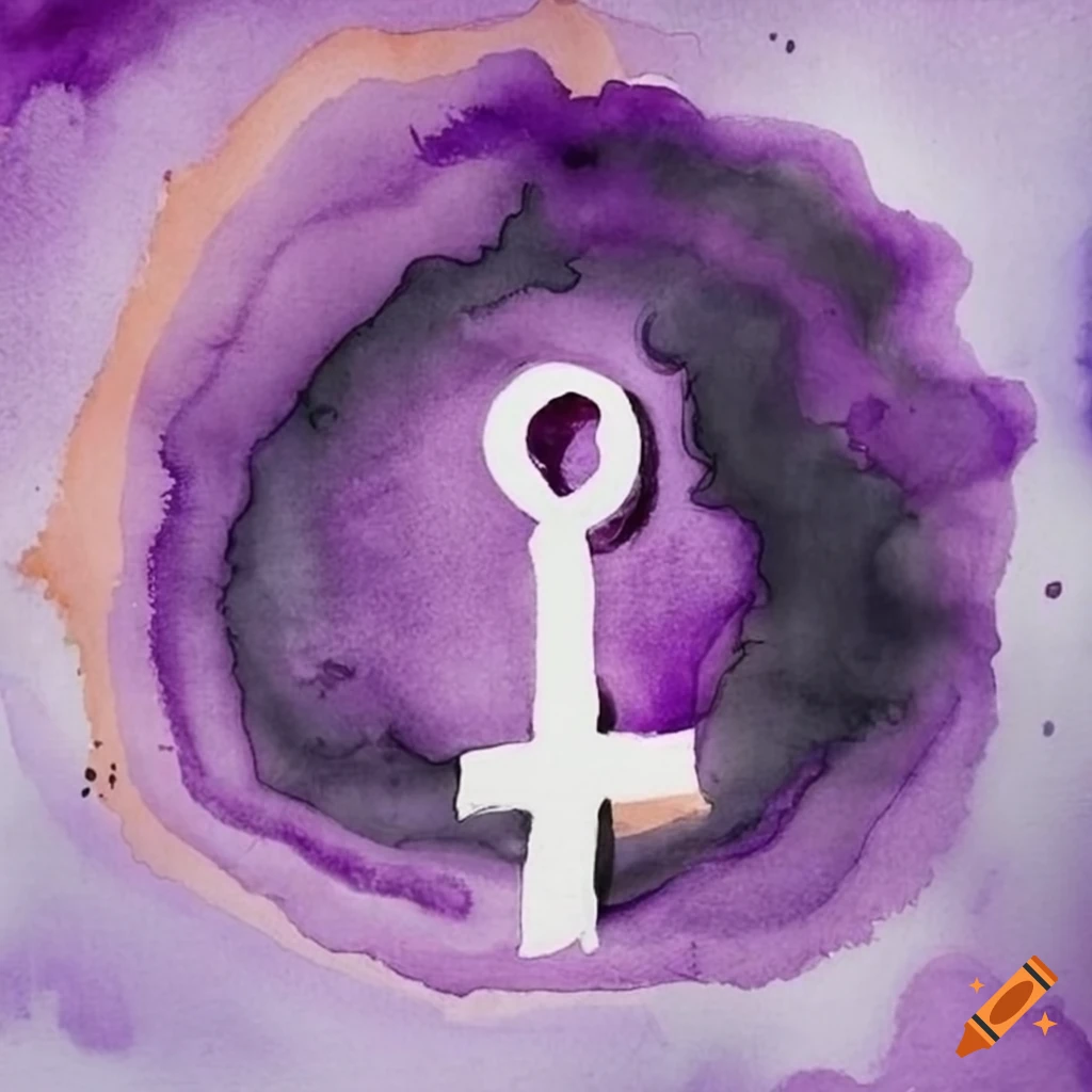 vibrant purple watercolor with feminist symbols