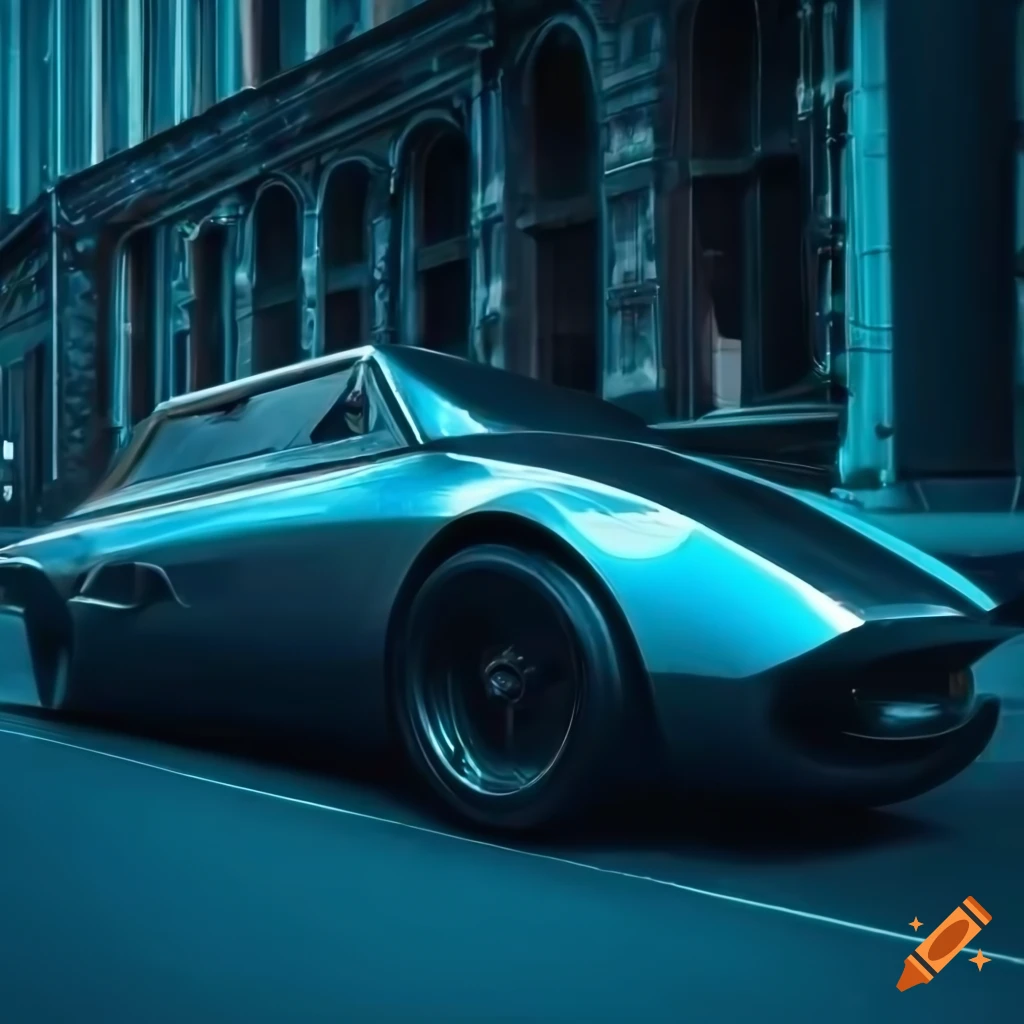 retro-futuristic car parked in a city street