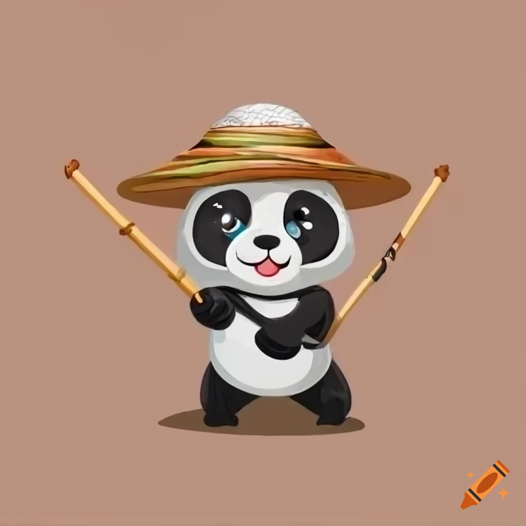 Cartoon panda practicing martial arts with bamboo staff on Craiyon