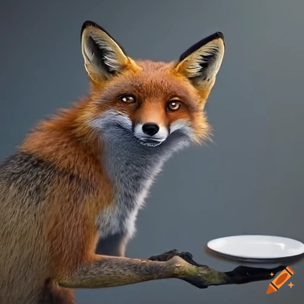 Funny image of a fox with an empty plate