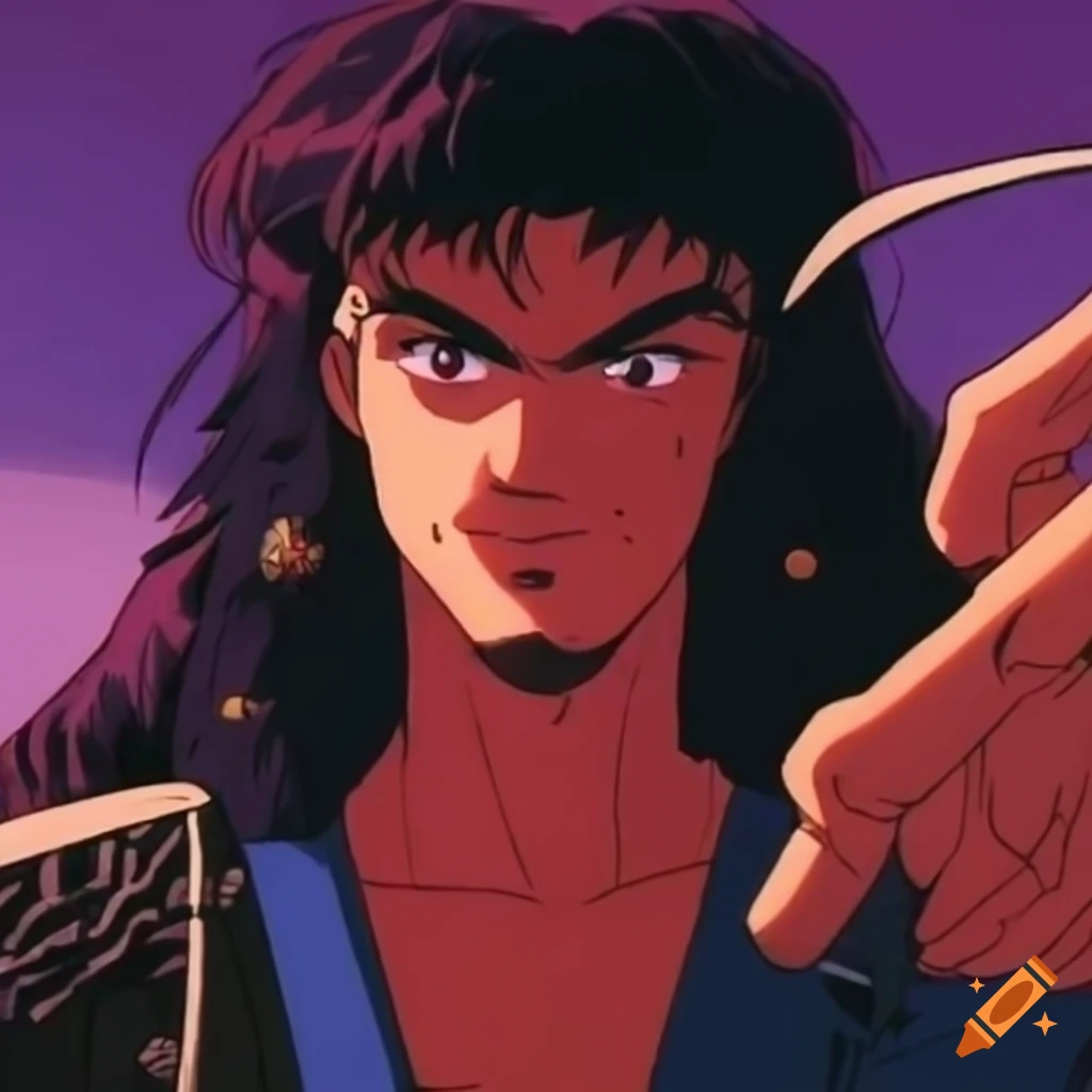 80-90's anime ova, male masculine bearded warrior 'ninja scroll