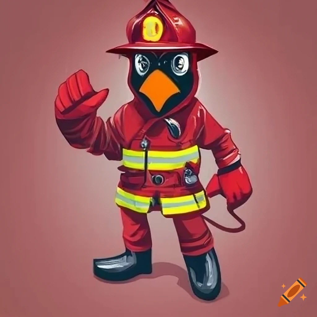 Cardinal firefighter mascot for children