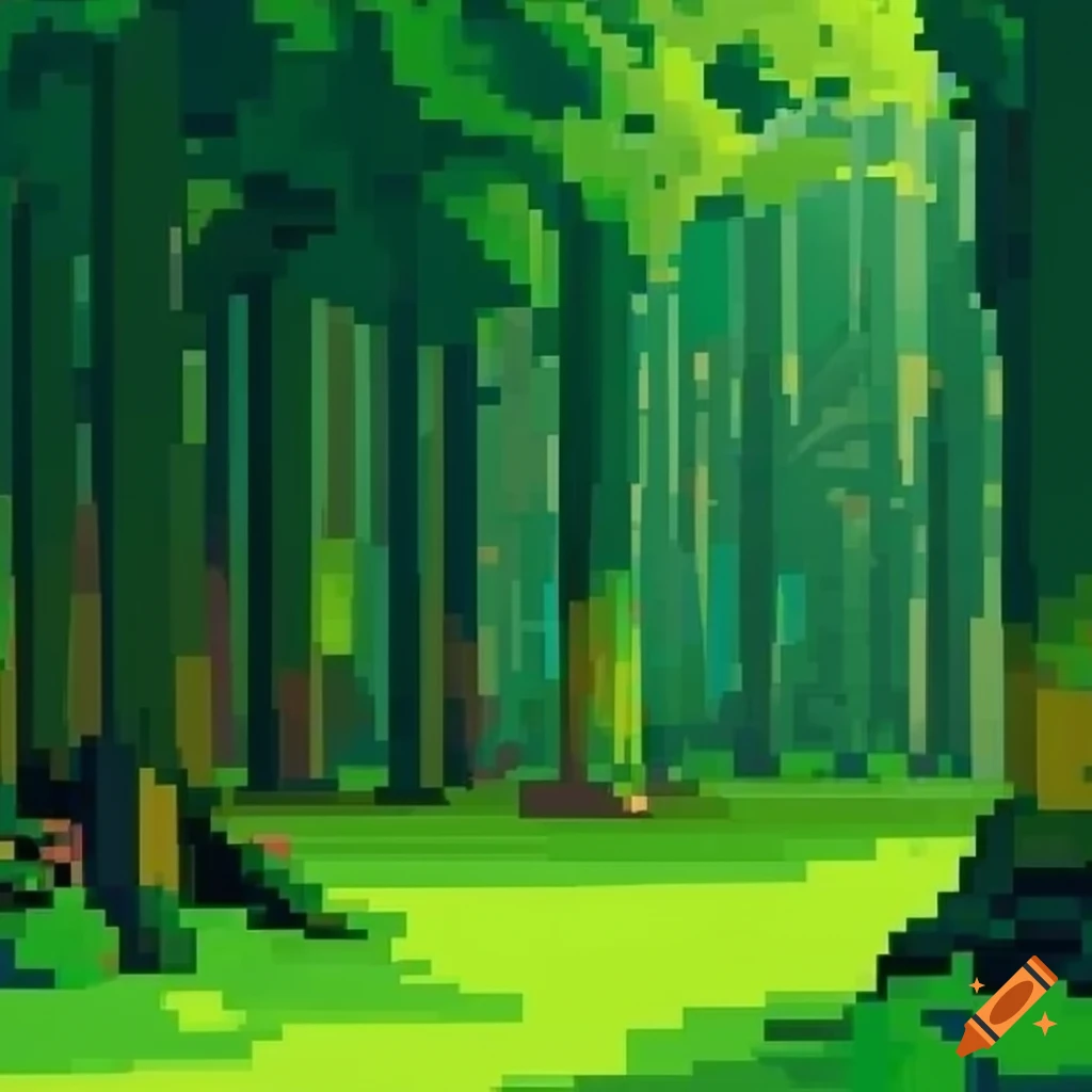 pixel art wallpaper of a lush green forest