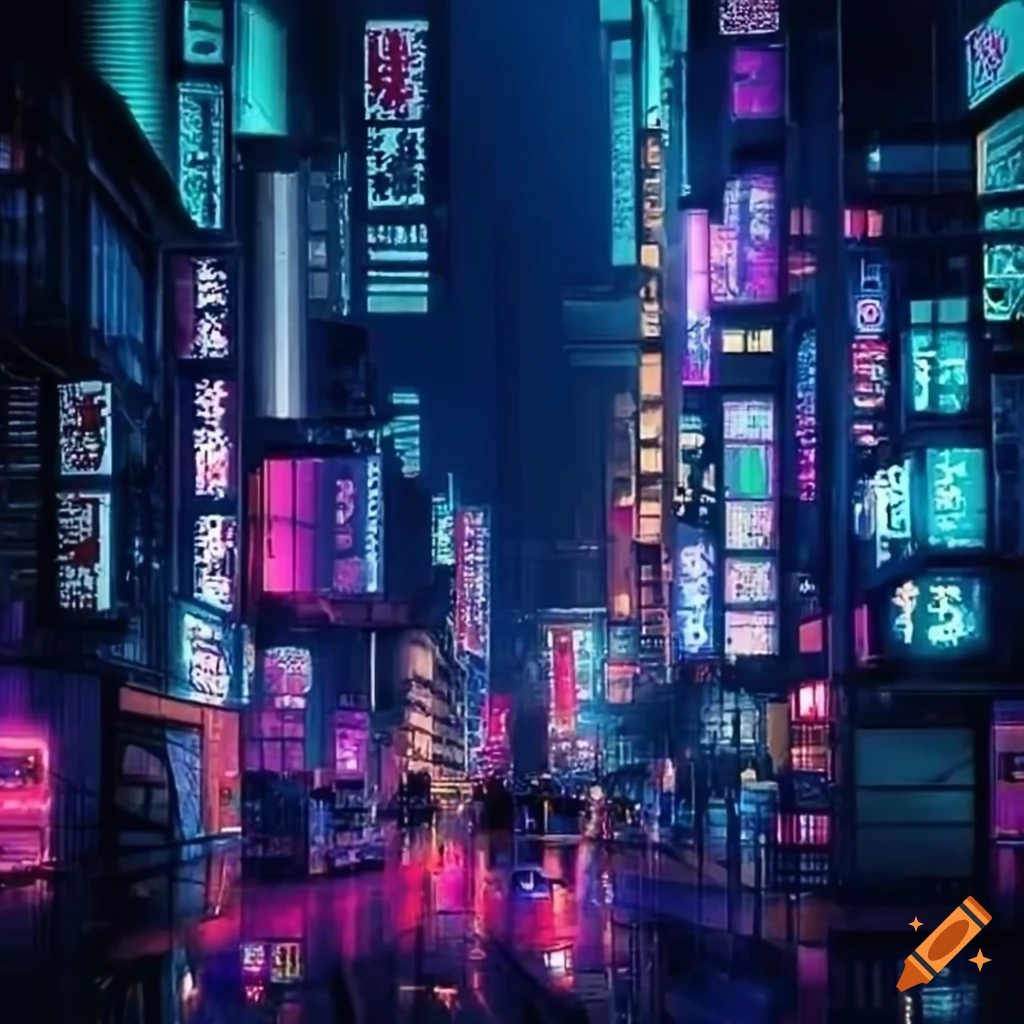 Futuristic downtown cityscape of japan at night on Craiyon