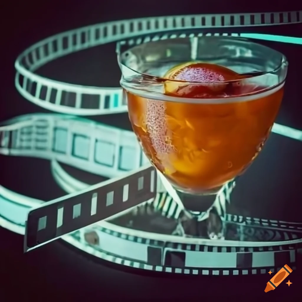 Vibrant retro cocktail on a film reel on Craiyon