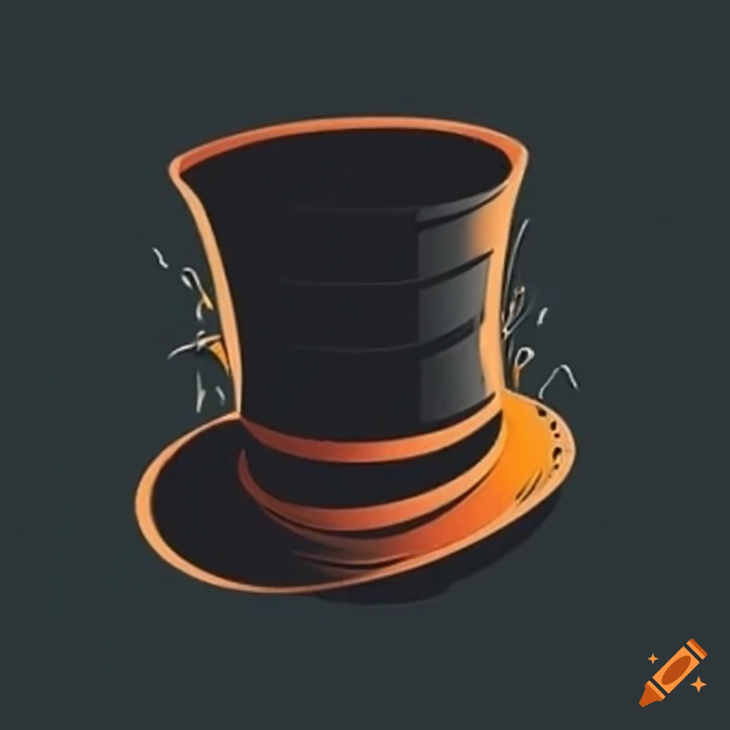 Sideways angle of a black top hat with an orange band on Craiyon
