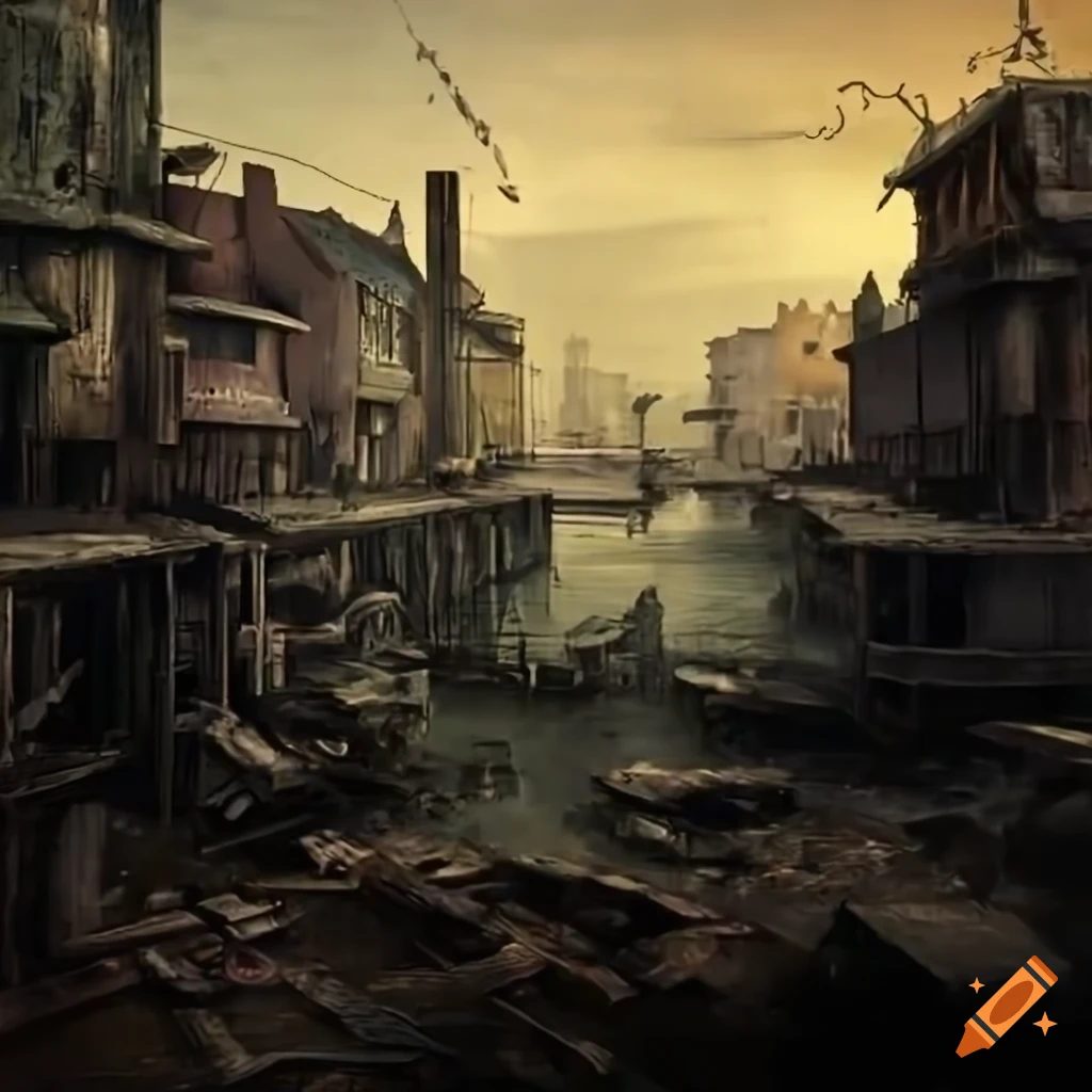 Image of a post-apocalyptic town on a pier