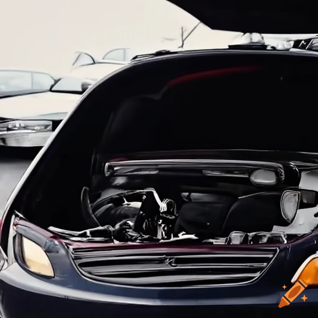 Car with hood open on the street on Craiyon