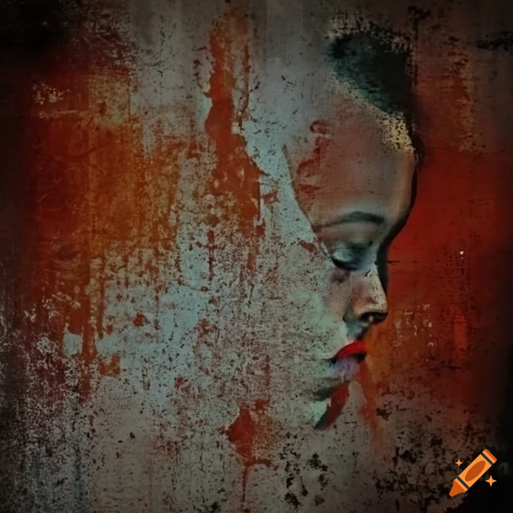 grunge art portrait of a model with overlaid textures and lines