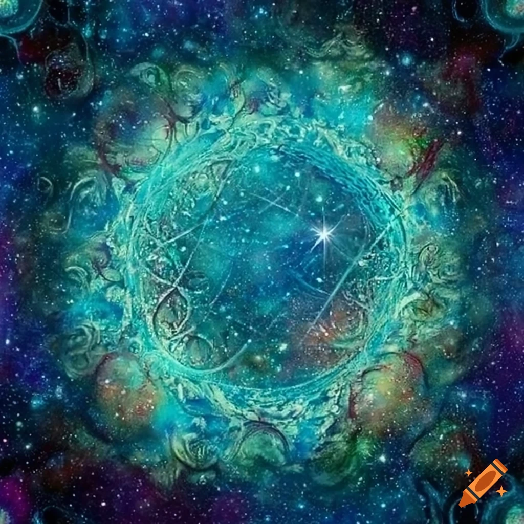 glittering cosmic dust in merkhaba sacred geometry