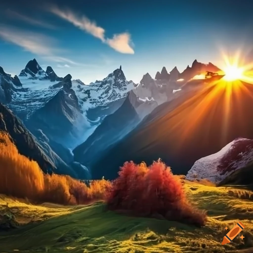 paysage de montagne au coucher de soleil