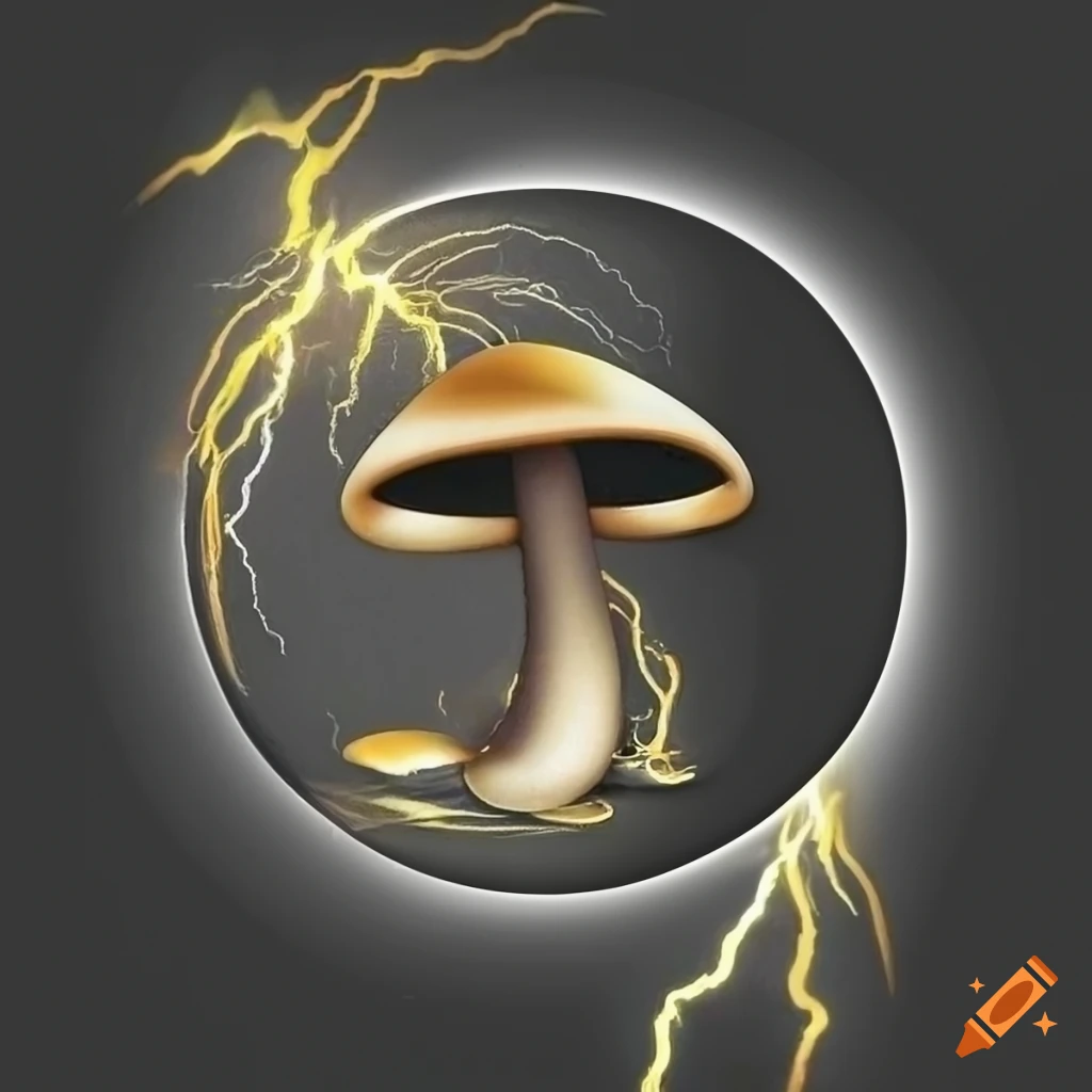 black and gold mushroom with lightning bolt zen circle