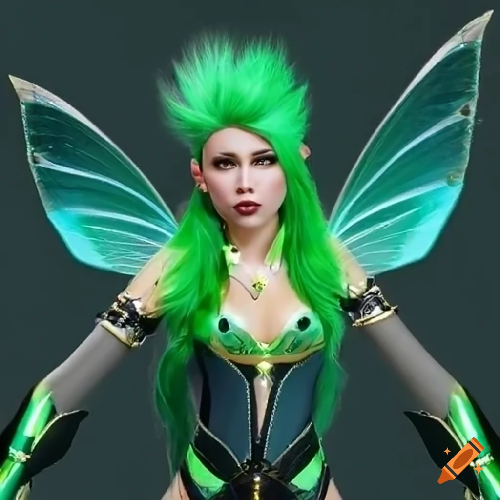 Sci-fi character lady palutena with green hair and fairy wings