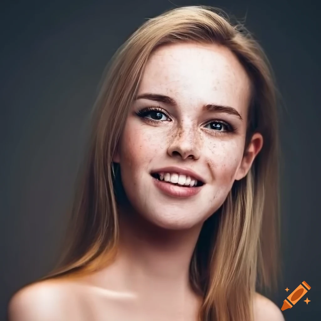 portrait of a beautiful woman with freckles and dark blonde hair