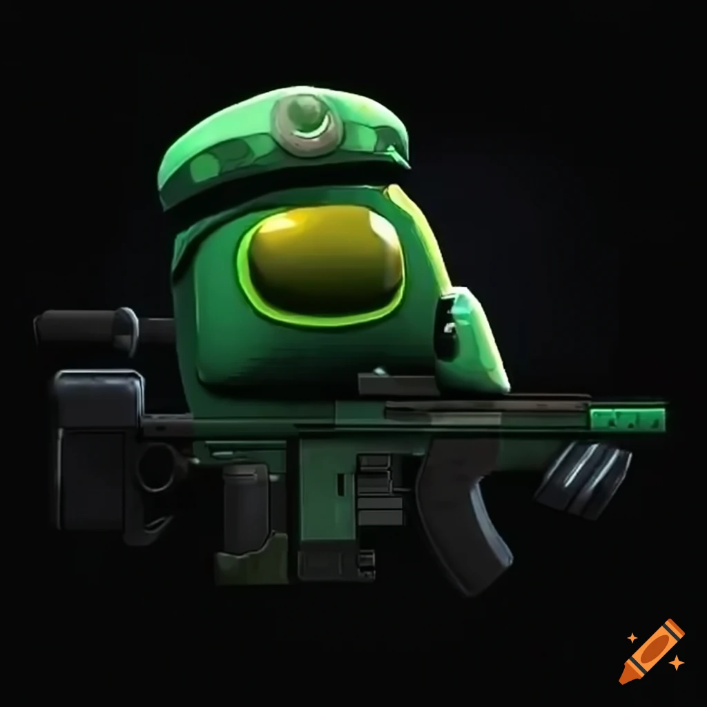 Green among us character holding a sniper rifle on Craiyon