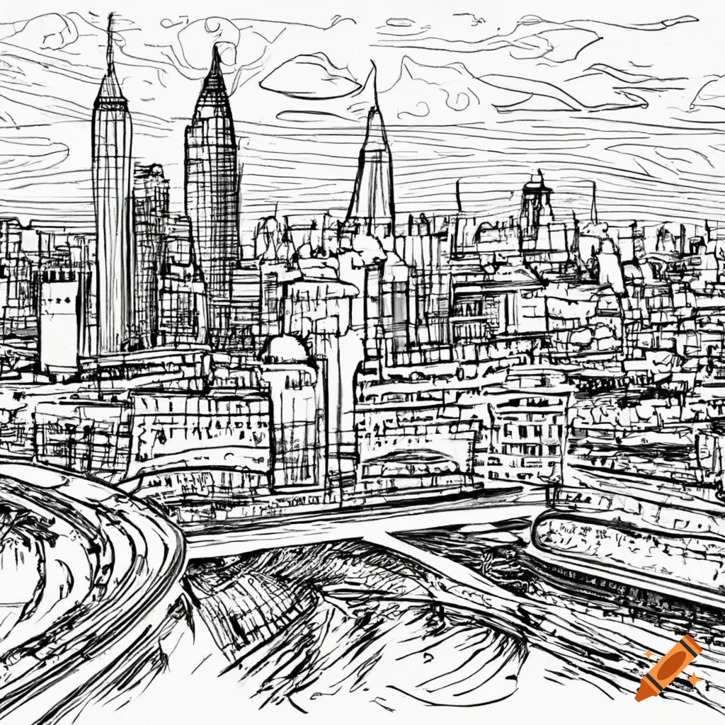 line art sketch of London city view