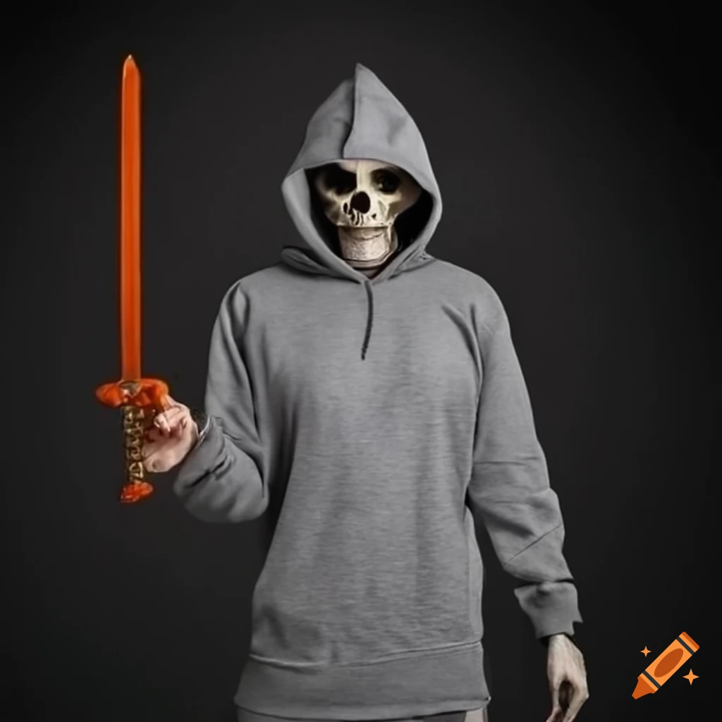 Computer generated halloween grim reaper skull face hooded figure