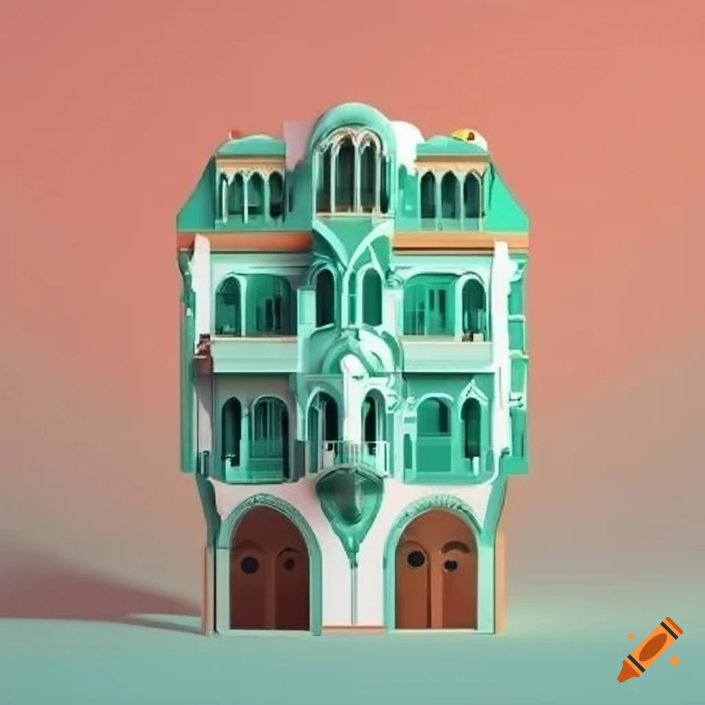 isometric view of an art nouveau building in Casablanca