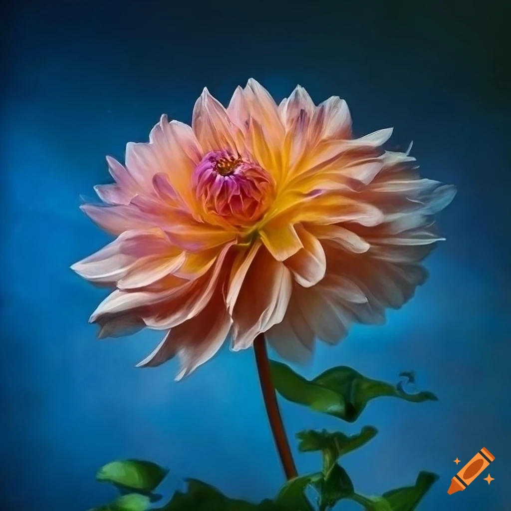 art nouveau style painting of a dahlia with intricate details
