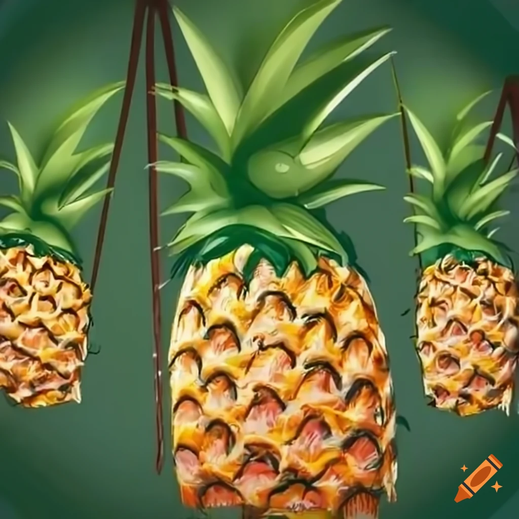 Cartoon pineapples swinging together on Craiyon