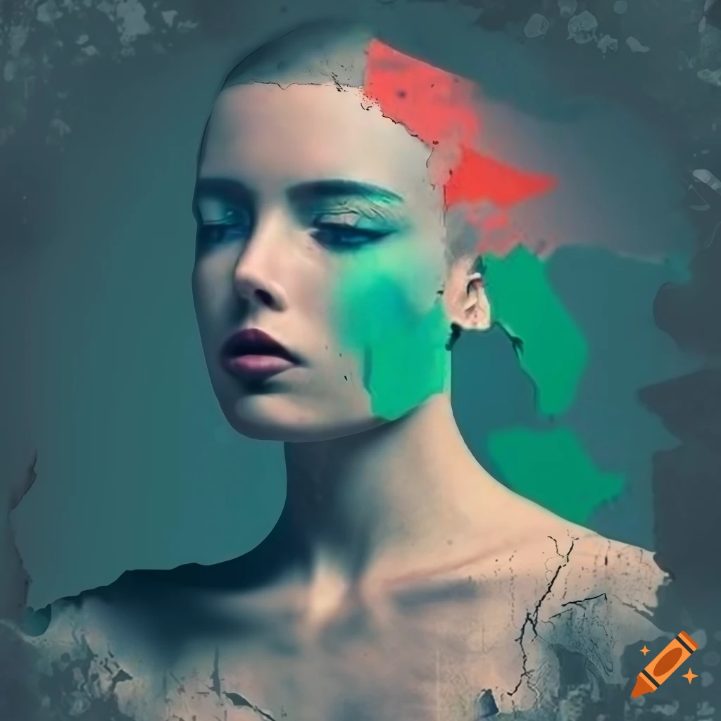 grunge style portrait of a model with cracked paint