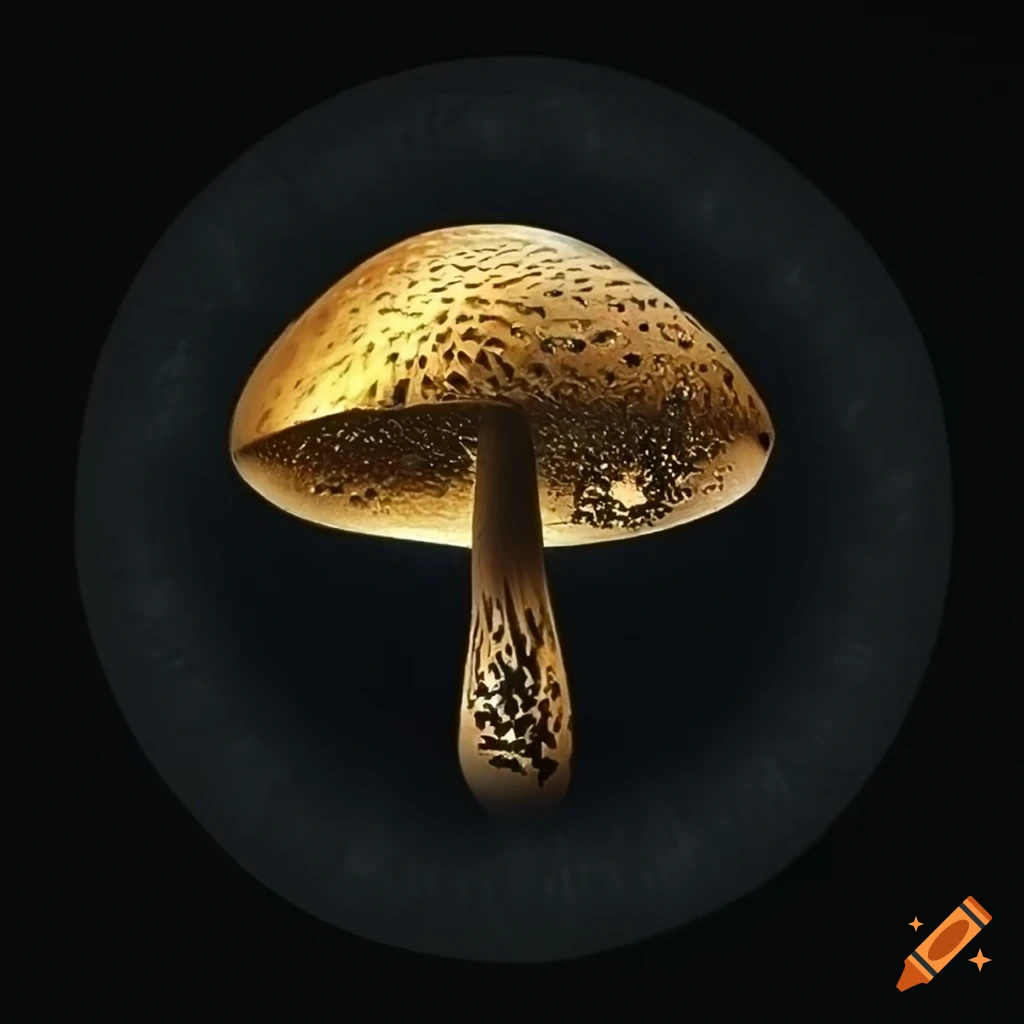 visionary black and gold mushroom inside a zen circle