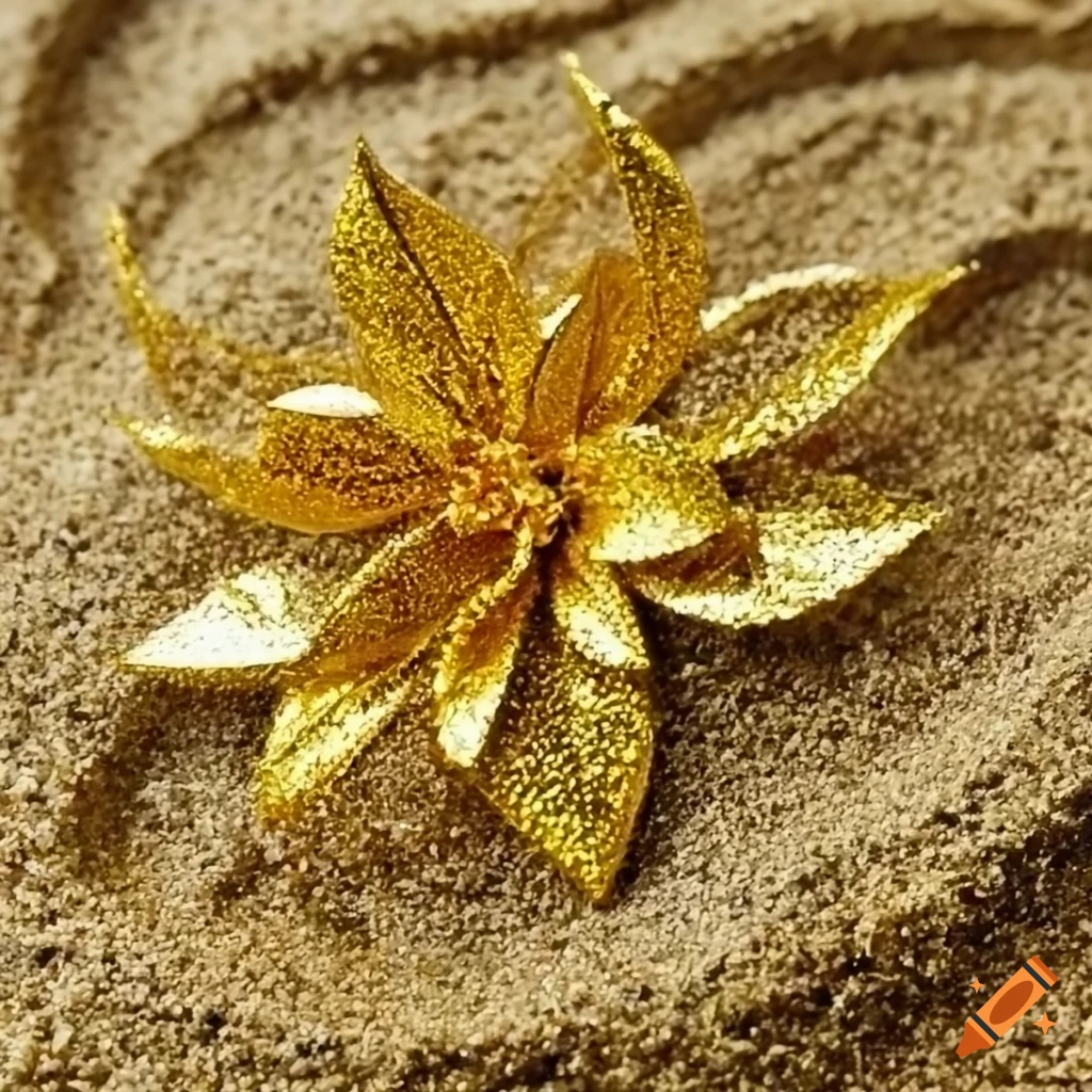Gold flower diorama on golden sand on Craiyon
