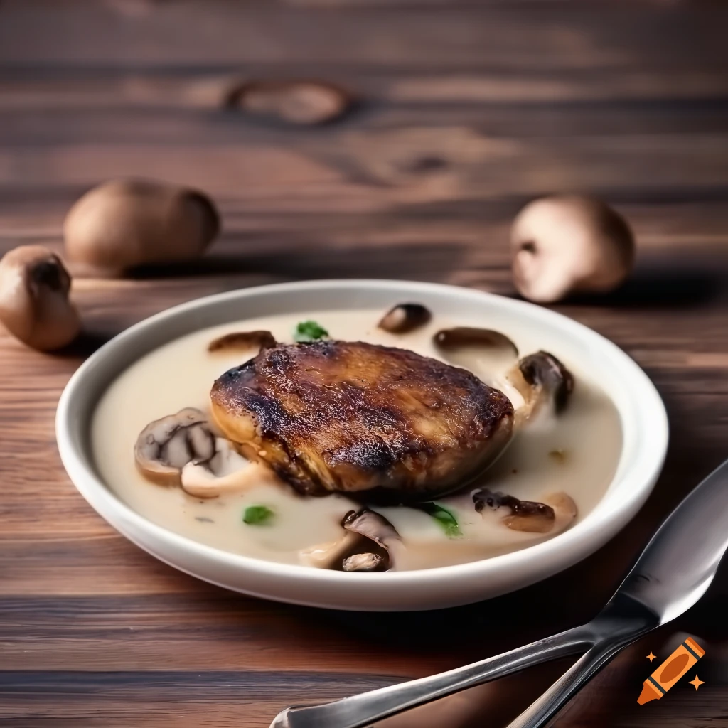 Plate of veal cutlets with cream of mushroom on Craiyon