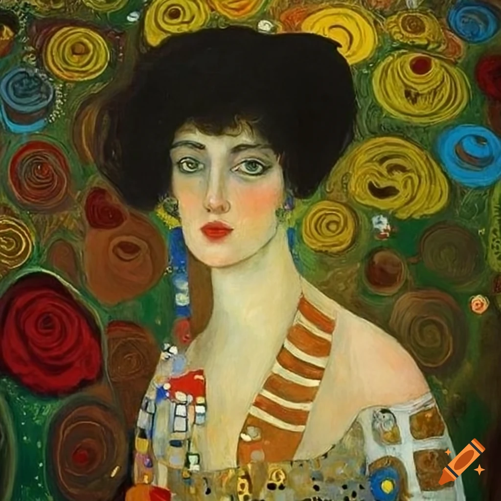 Painting of a woman with flowers in her hair by klimt on Craiyon