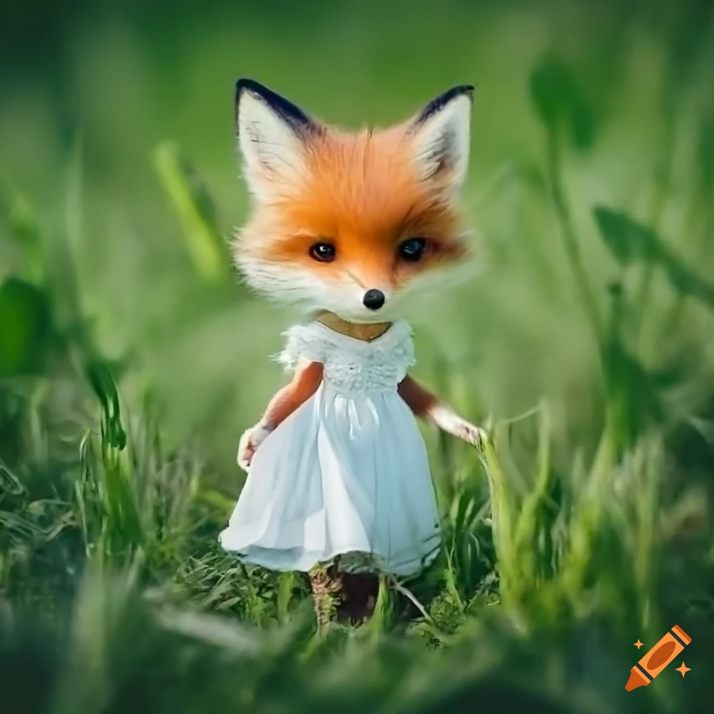 anthro fox girl in a white dress in the park