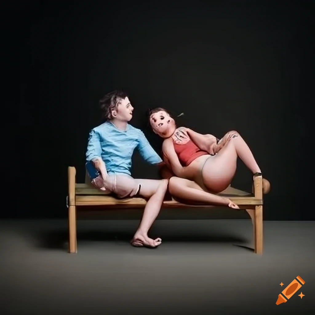 humorous illustration of two people on a tiny bench
