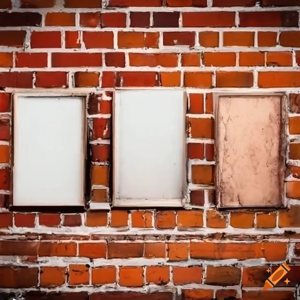 empty broken frames on a brick wall