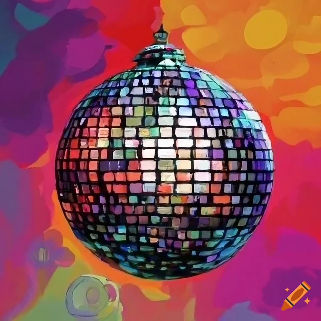 Shimmering disco ball on vibrant mosaic tiles on Craiyon