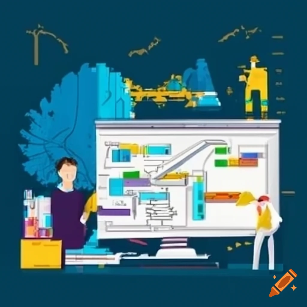 Engineer teaching architecture diagram of complex software on Craiyon