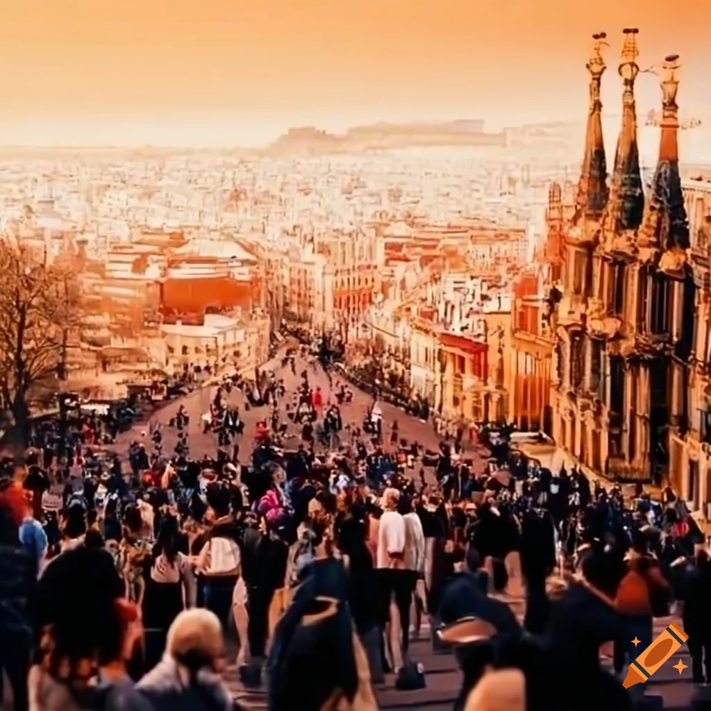 crowded streets in Barcelona and Madrid