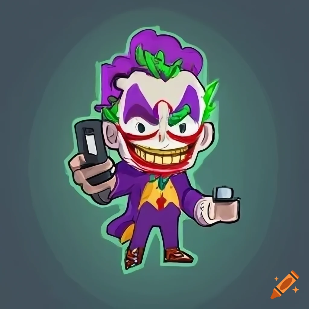 Joker from Batman in the style of Bloons Tower Defense 6 holding a remote